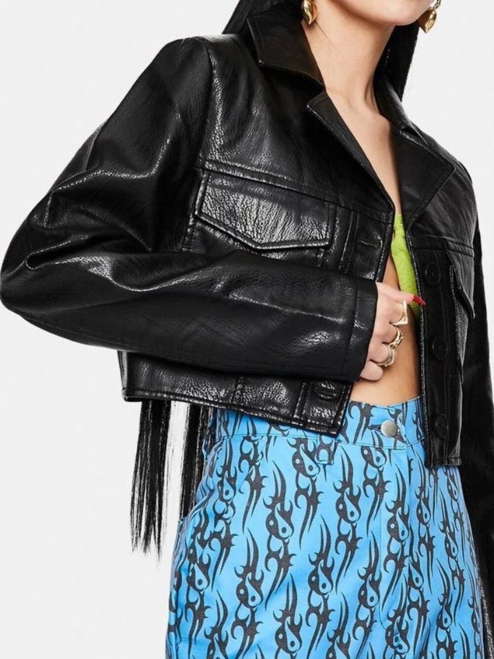 Noize cropped vegan leather jacket M